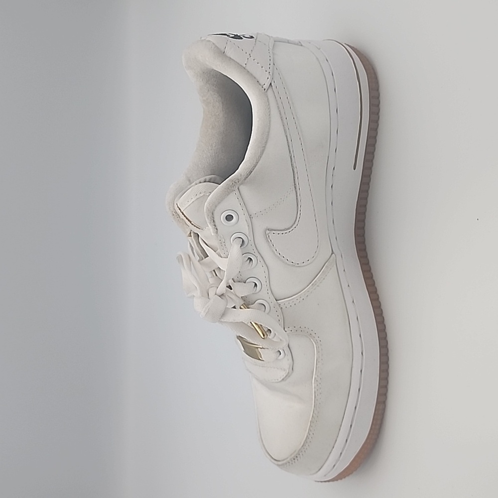 Nike Air Force 1 White Satin Sneakers with Mini Gold Swoosh/Gold Weighted Laces - Picture 7 of 7